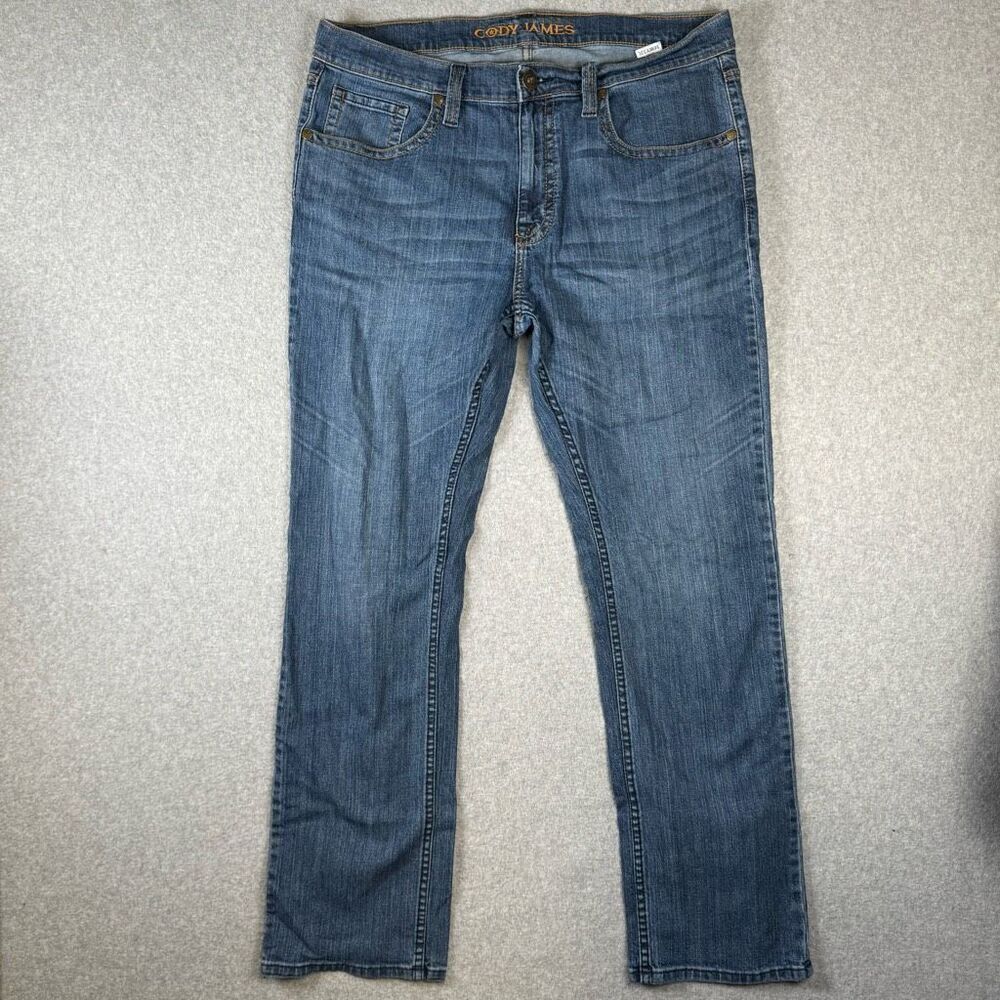 Cody James Mens Size 36x32 Straight Leg Denim Jeans Medium Wash Distressed Hem